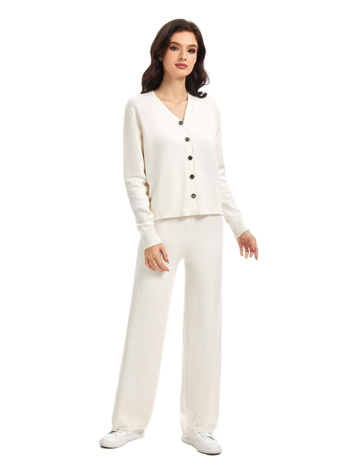 Mayorista M&D FASHION - Conjunto de punto con top abotonado y pantalón de pierna ancha