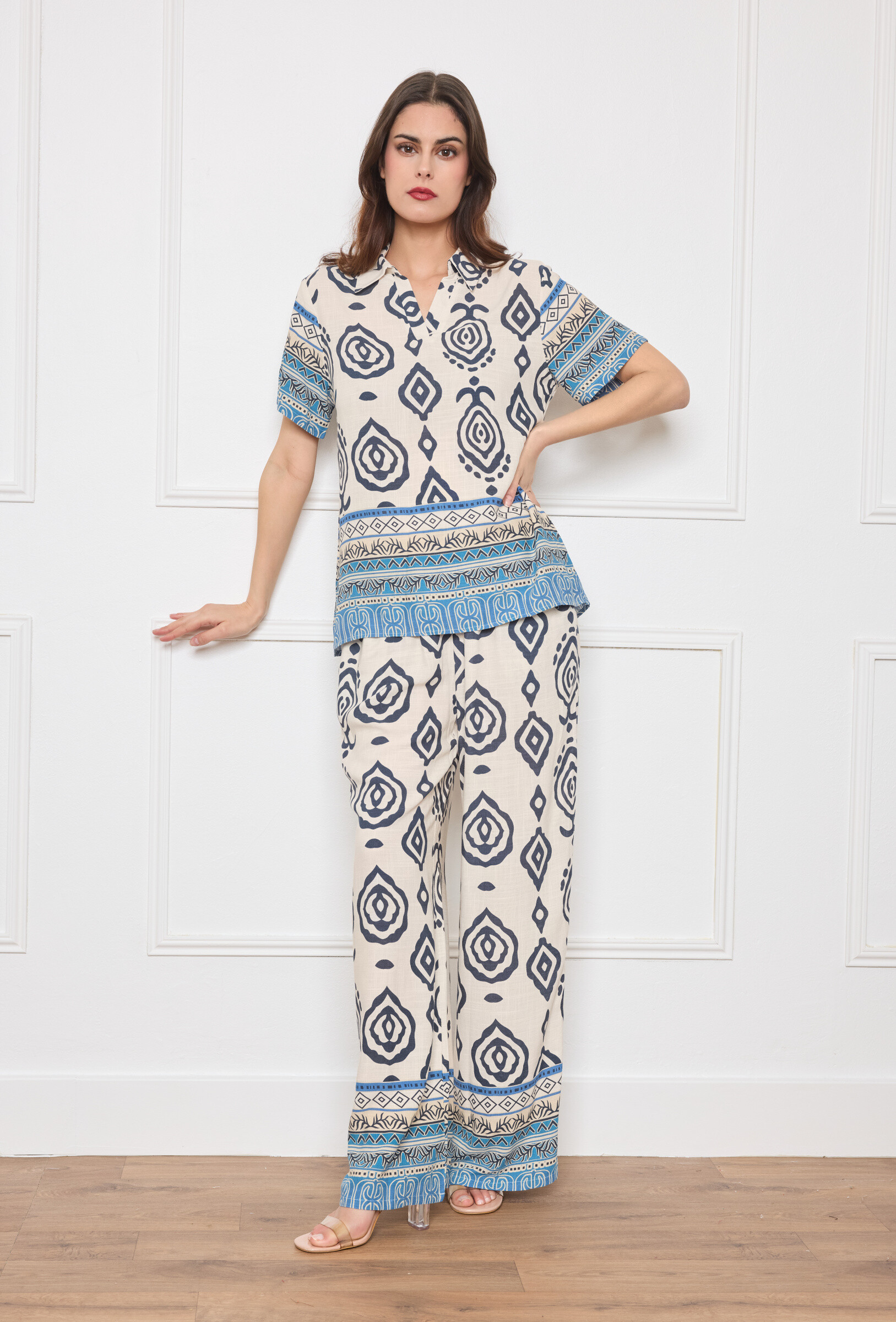 Wholesaler M&D FASHION - Linen effect set with high short sleeves and pocket pants