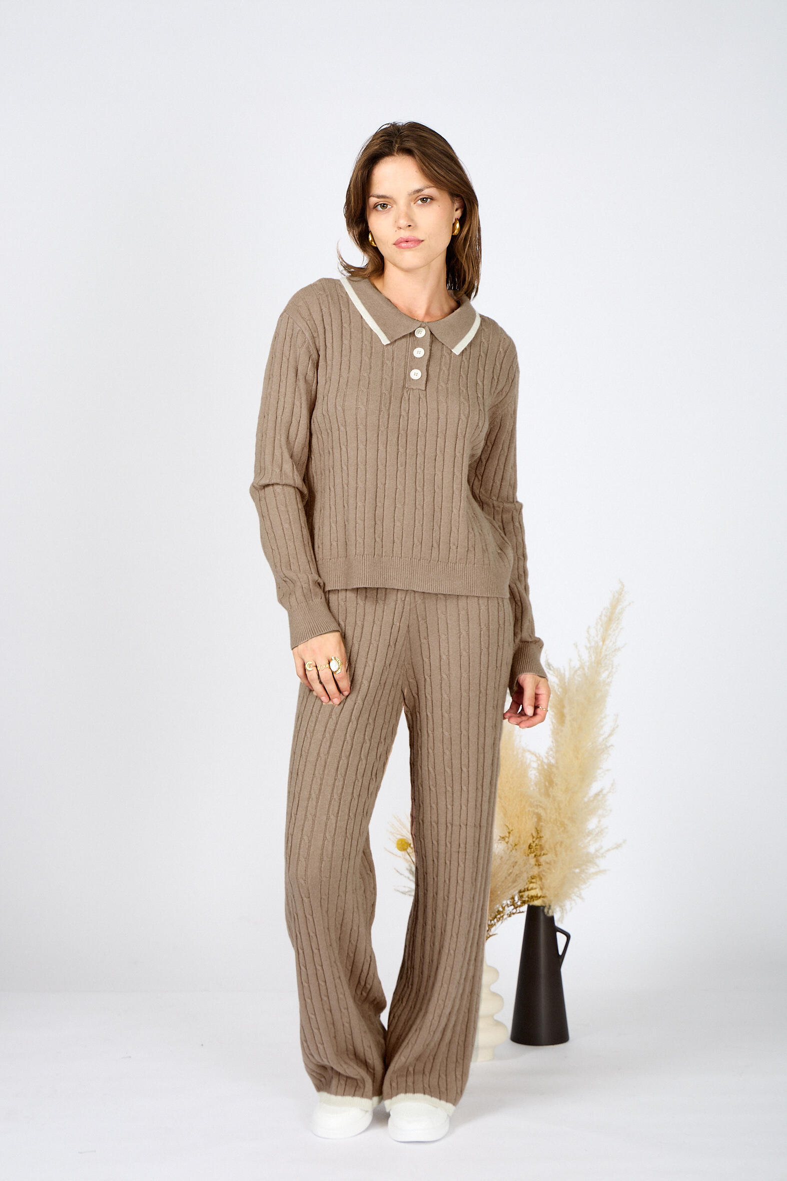 Mayorista M&D FASHION - Conjunto de punto con cuello polo y falda larga