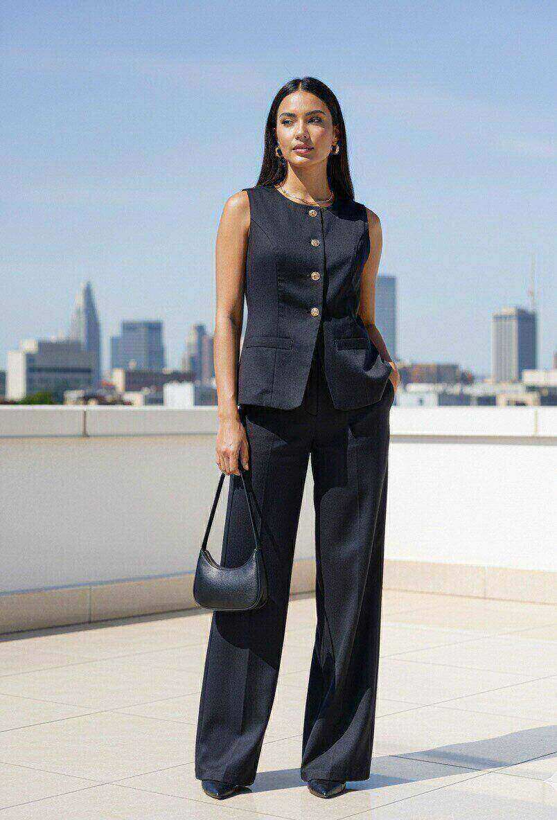 Grossiste M&D FASHION - Gilet Sans Manches et Pantalon Large Chic