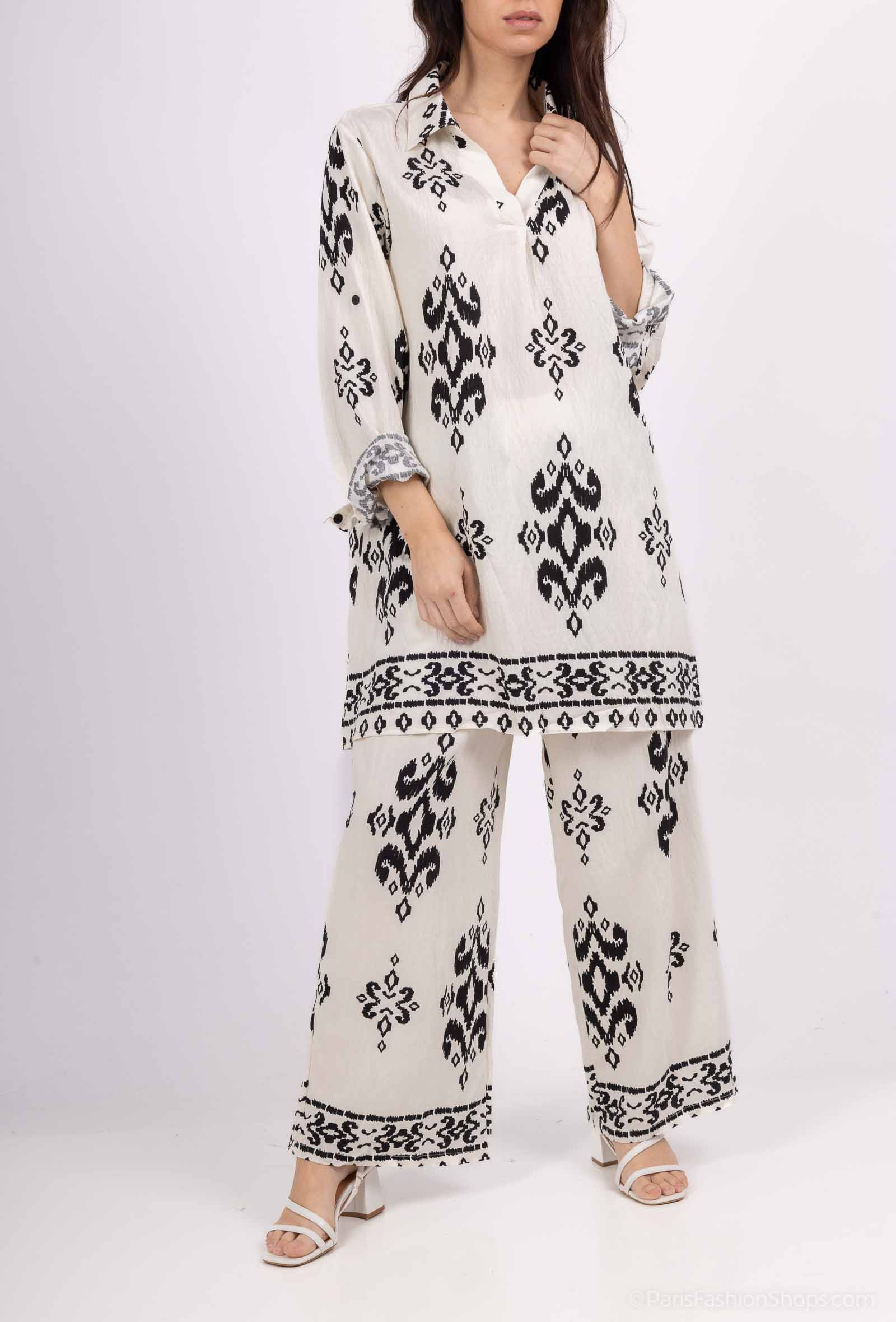 Wholesaler M&D FASHION - High linen effect and pants with flowery print pockets