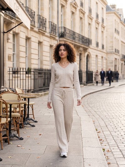 Grossiste M&D FASHION - Ensemble pull et pantalon en maille Grossiste M&D FASHION - Ensemble pull et pantalon en maille