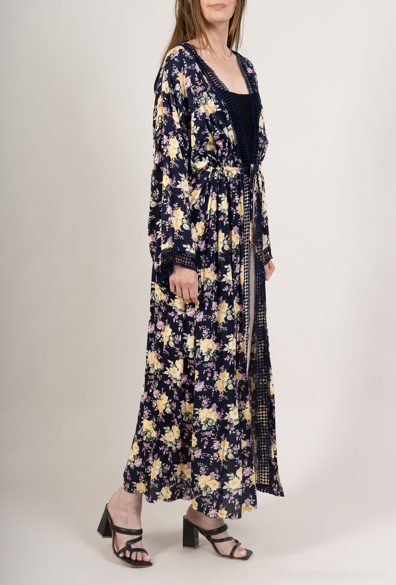 Grossista M&D FASHION - Long Flower Glet in viscosa con finiture in pizzo