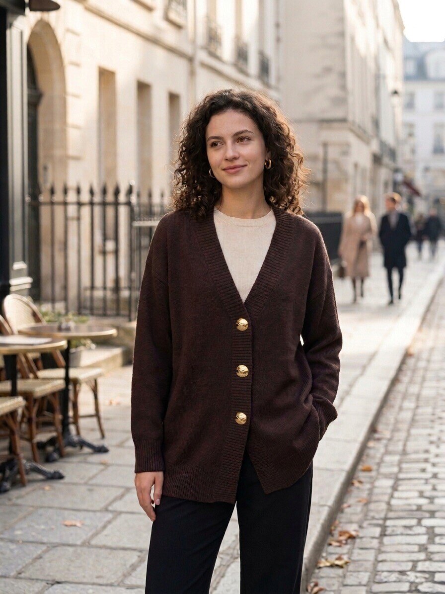 Grossiste M&D FASHION - Gilet long col V boutons dorés