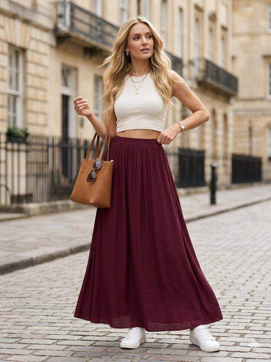 Grossiste M&D FASHION - Jupe longue effet lin