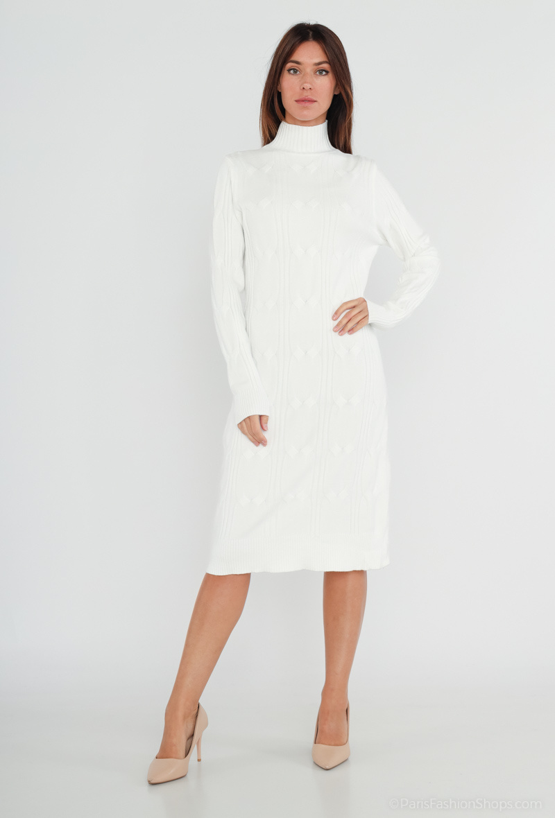 Grossiste M&D FASHION - Robe en pull long col cheminée torsadé