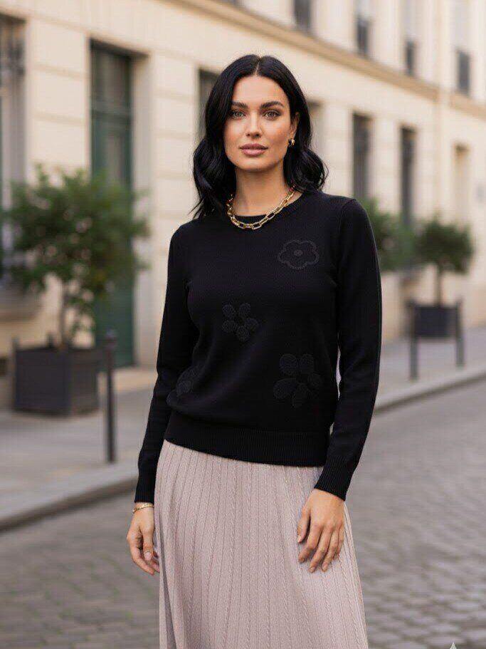 Grossista M&D FASHION - Maglione a maniche lunghe con motivi floreali in rilievo alla moda