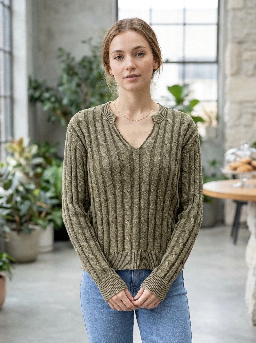 Mayorista M&D FASHION - Jersey grueso de punto trenzado de algodón con efecto vaquero desgastado