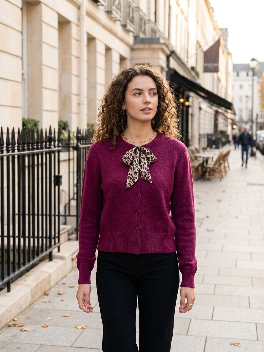 Wholesaler M&D FASHION - Round neck cardigan with leopard scarf