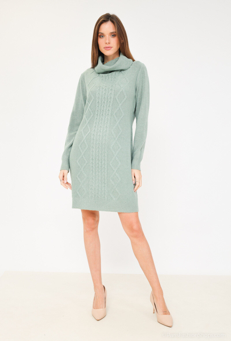 Grossista M&D FASHION - Vestito in maglione caldo a collo alto con motivi