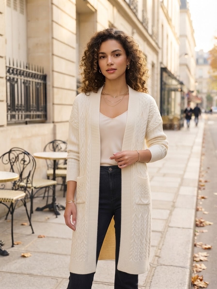 Grossista M&D FASHION - Cardigan lungo a trecce