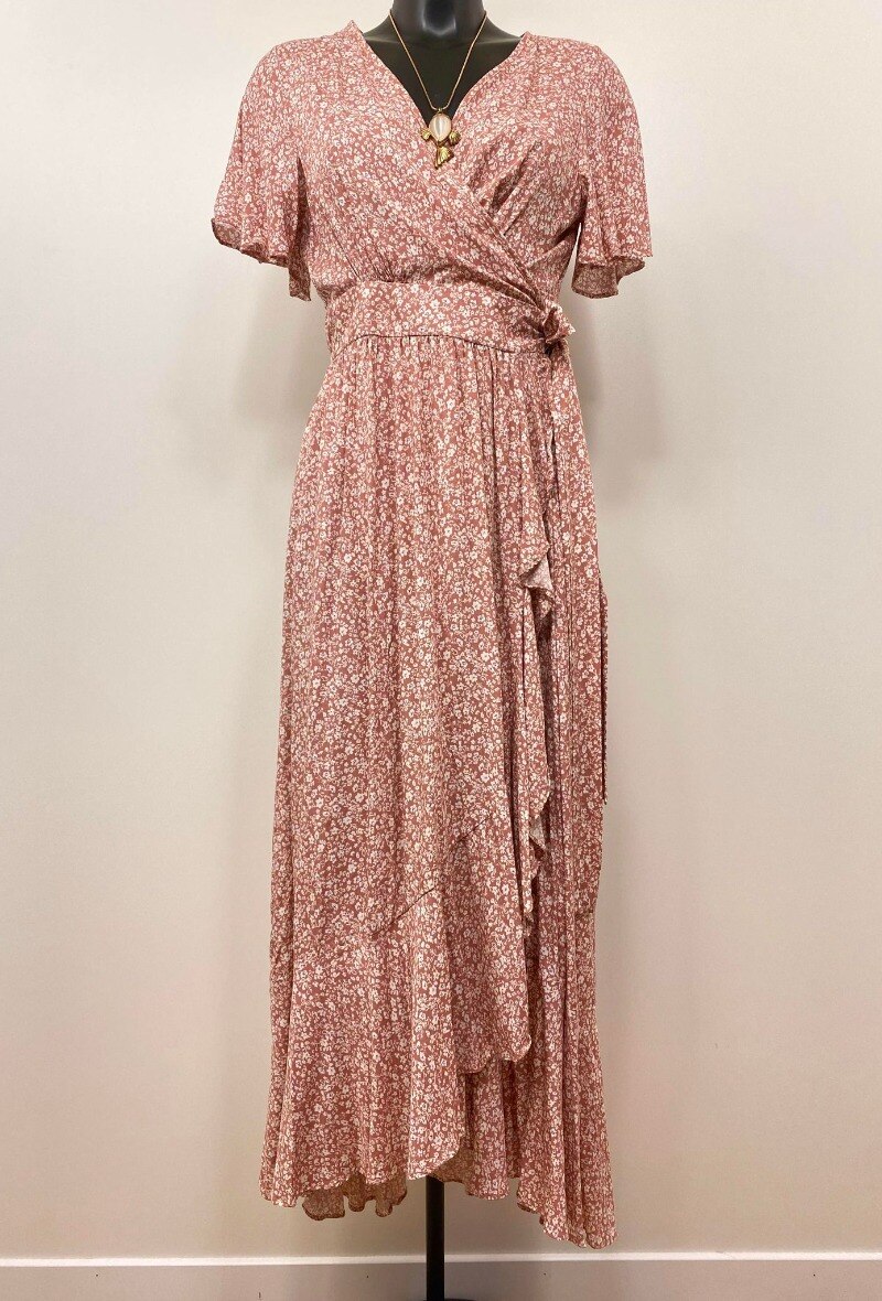 Wholesaler M&D FASHION - Long floral print wrap dress