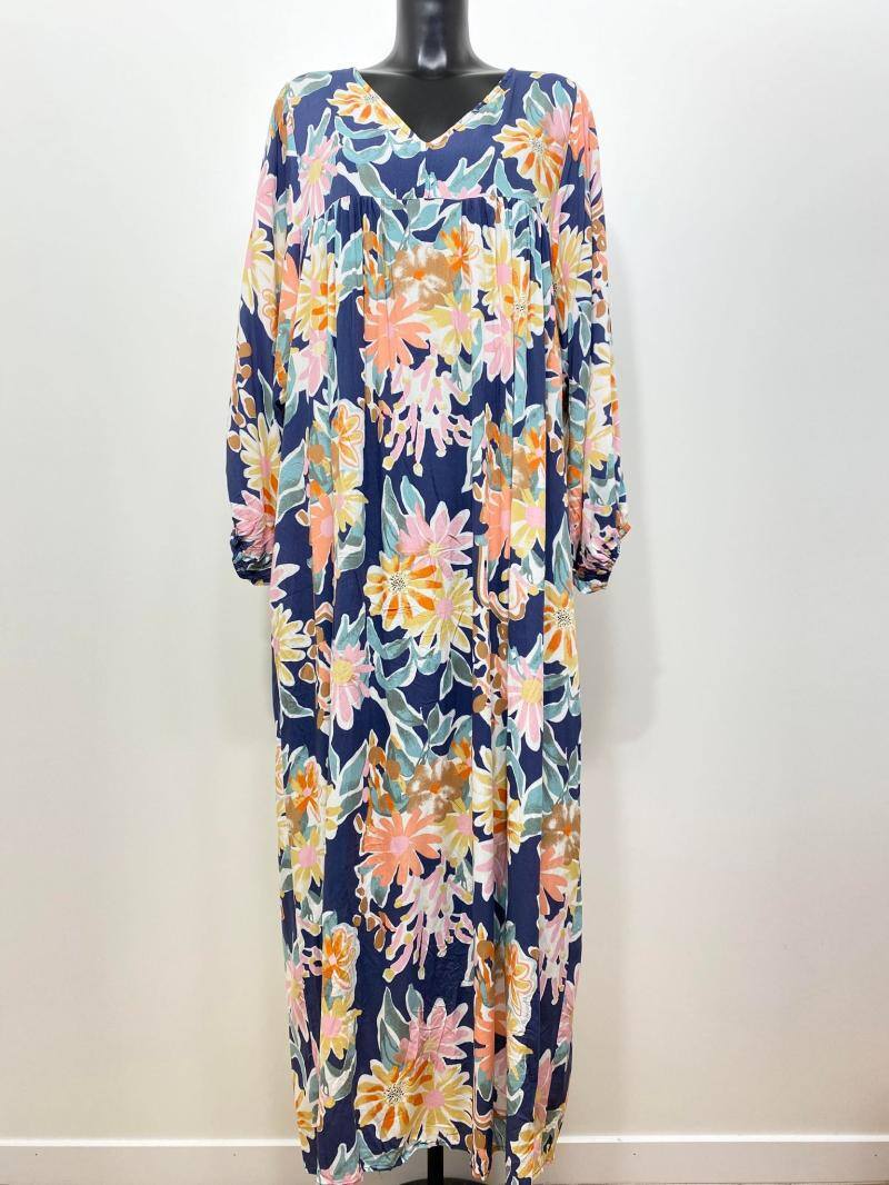 Wholesaler M&D FASHION - Long oversized floral dress with wide sleeves