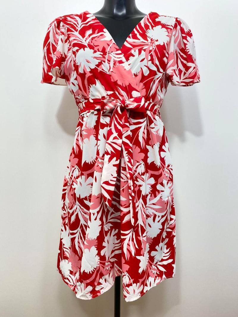 Wholesaler M&D FASHION - Short front and back V-neck wrap dress with belt