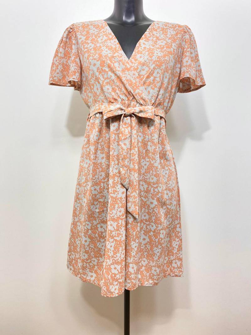 Wholesaler M&D FASHION - Short front and back V-neck wrap dress with belt
