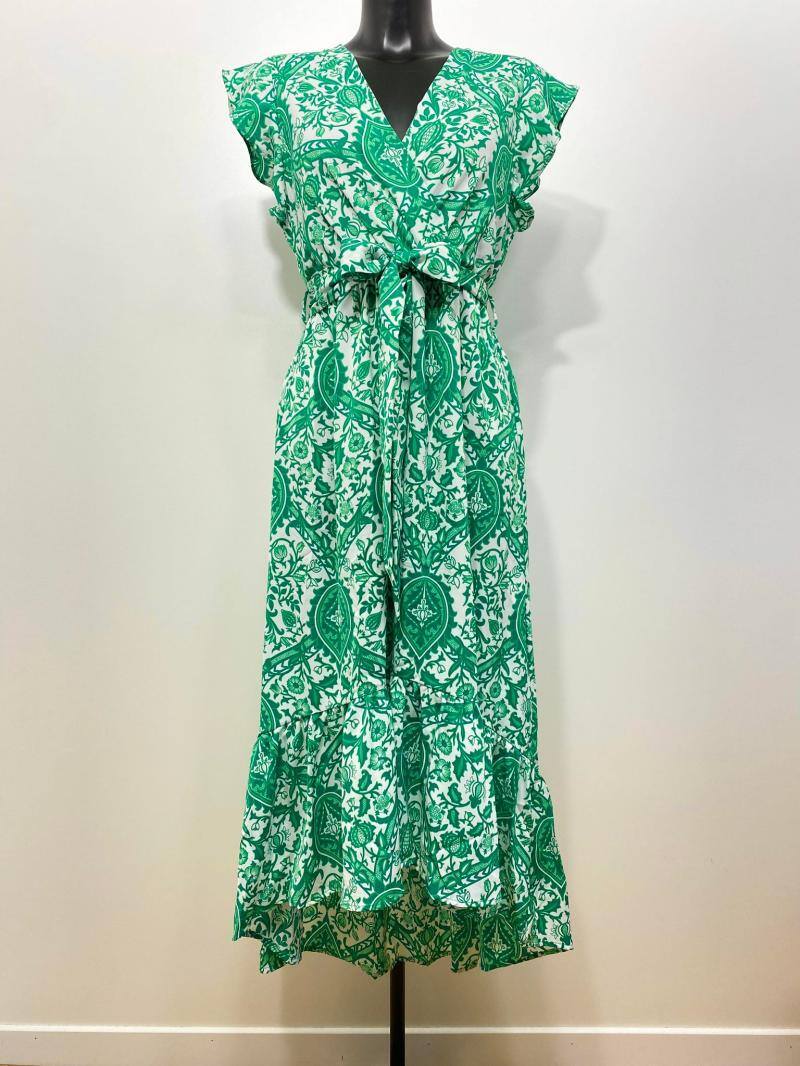 Grossiste M&D FASHION - Robe longue asymétrique à imprimé floral et manches courtes