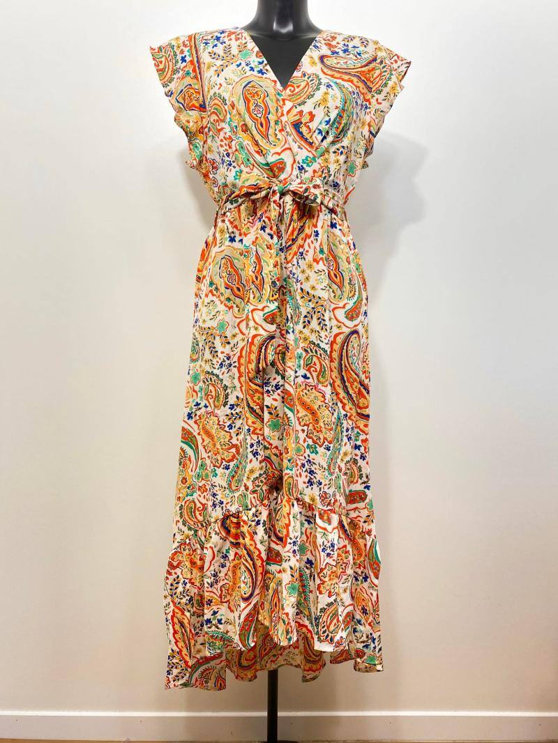 Grossiste M&D FASHION - Robe longue asymétrique à imprimé fleuri et manches courtes