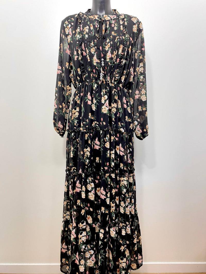 Grossista M&D FASHION - Abito lungo a fiori svasato con fodera