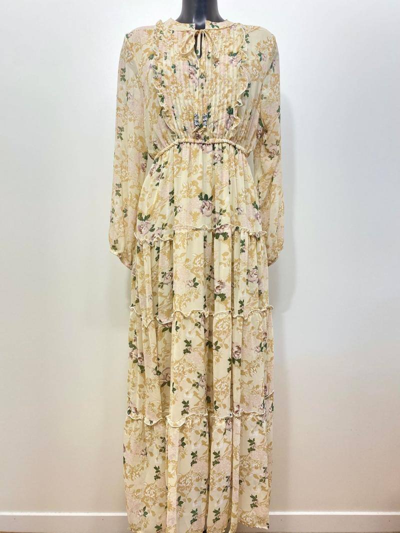 Grossista M&D FASHION - Abito lungo a fiori svasato con fodera