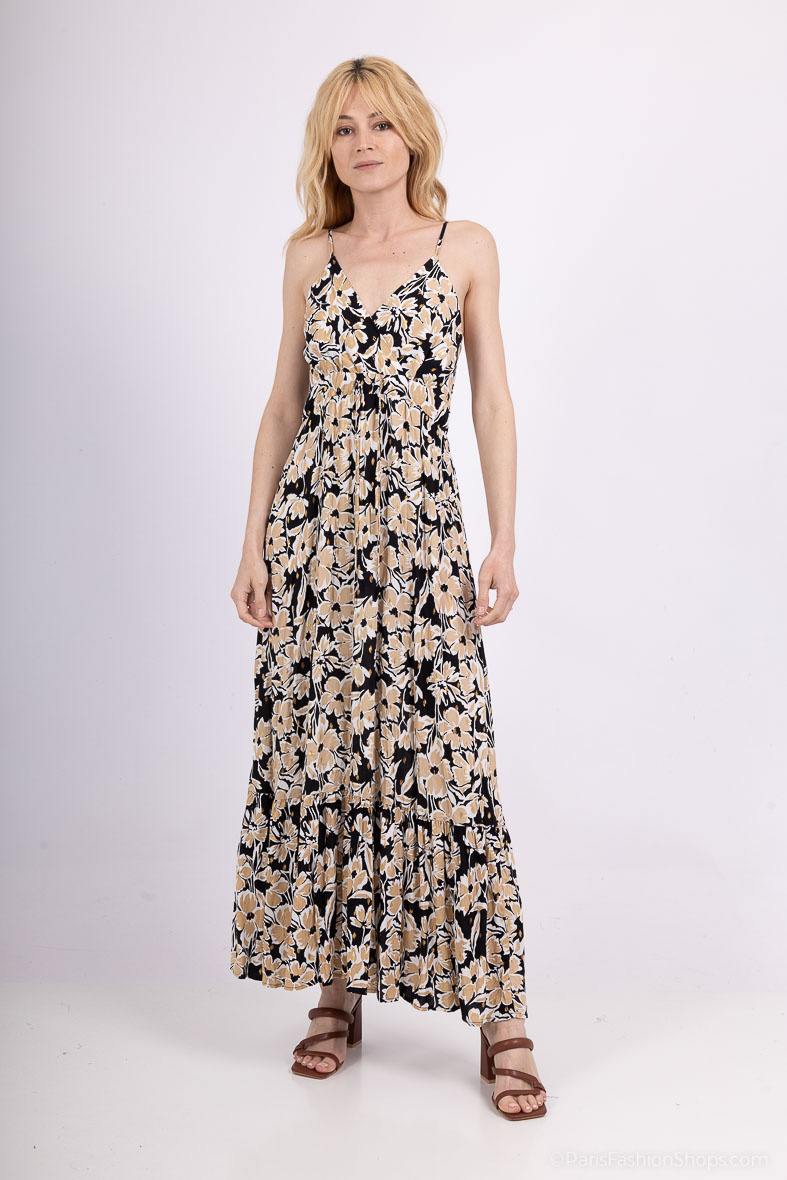 Grossista M&D FASHION - Abito lungo con spalline sottili e stampa floreale