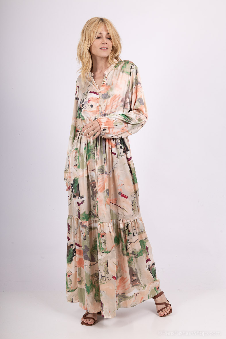 Grossista M&D FASHION - Abito lungo boho con motivi astratti