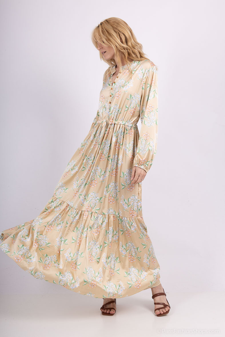 Grossista M&D FASHION - Abito lungo fluido con stampa floreale