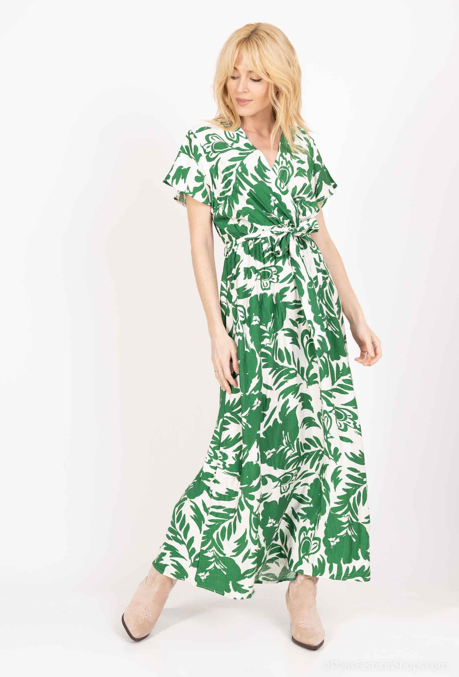 Wholesaler M&D FASHION - Long linen effect short sleeve dress with belt