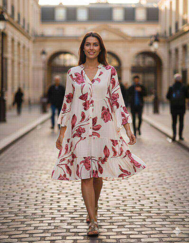 Grossiste M&D FASHION - Tunique Bohème Évasée à Imprimé Ethnique