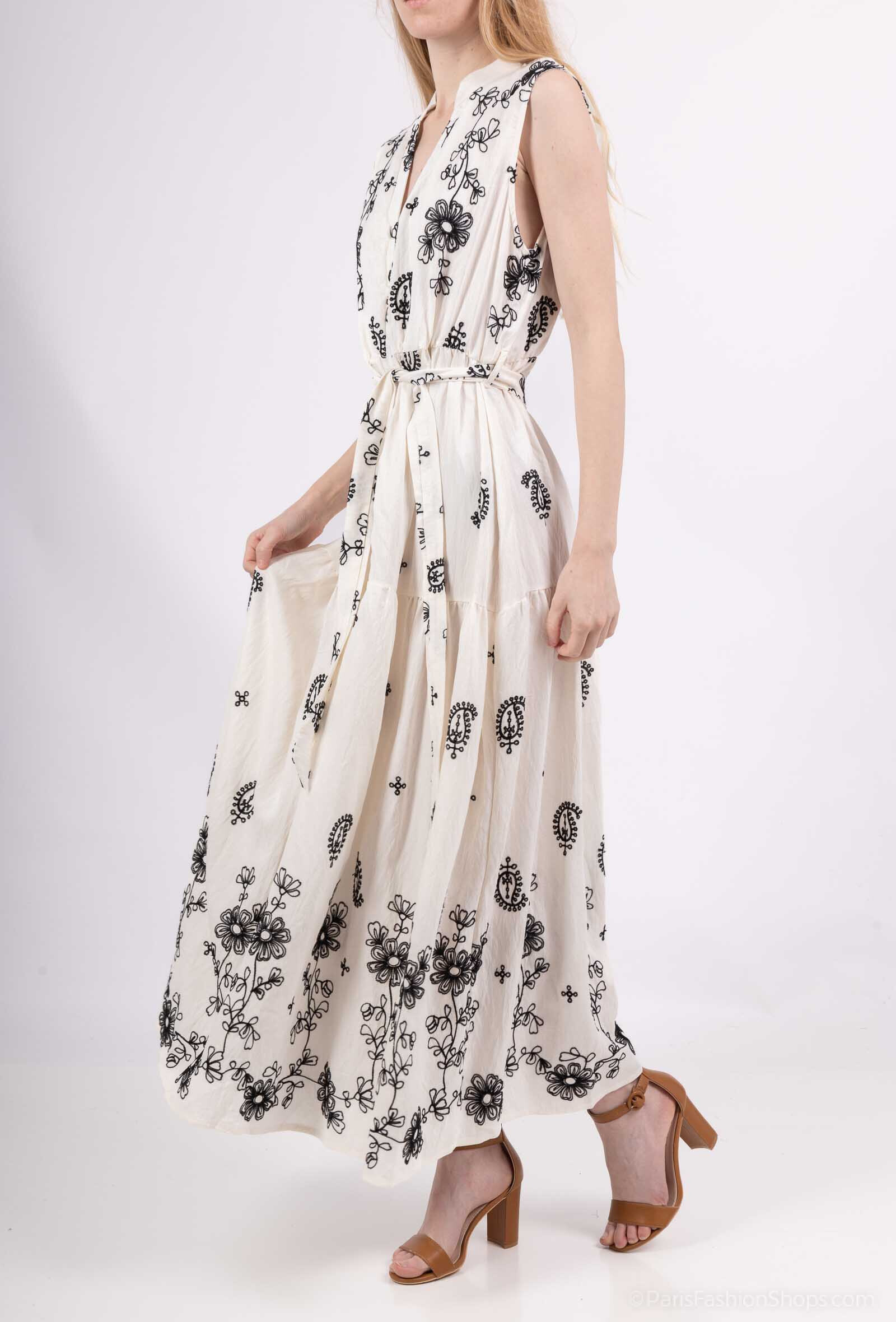 Wholesaler M&D FASHION - Long -free flax dress with embroidery
