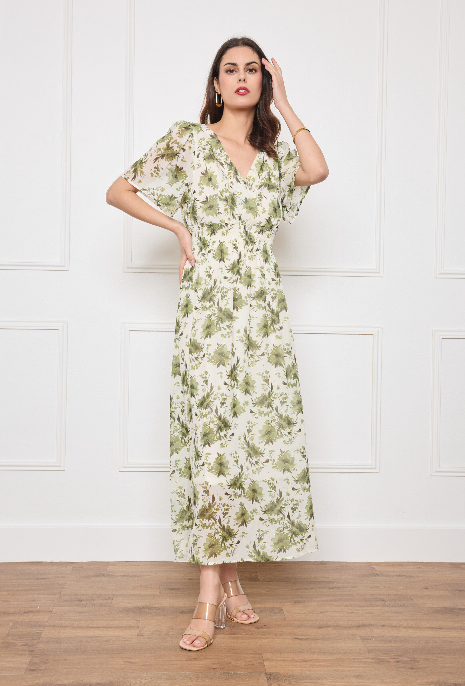 Wholesaler M&D FASHION - Long flush flowless dress with short sleeves and sequins