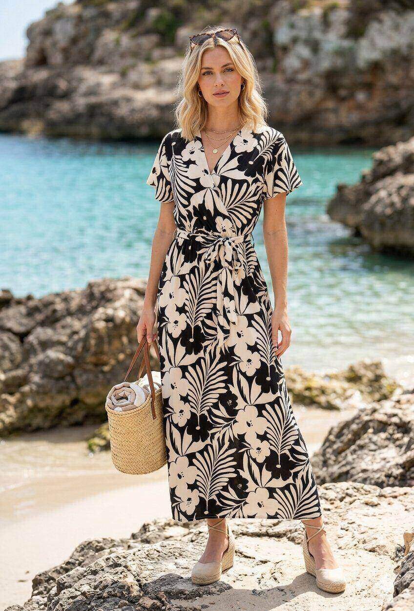 Wholesaler M&D FASHION - Long linen effect short sleeve dress with belt