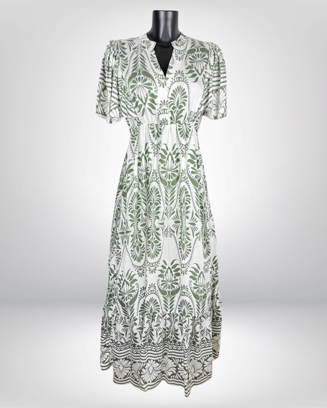 Wholesaler M&D FASHION - Long printed dress Linen effect with butterfly sleeves