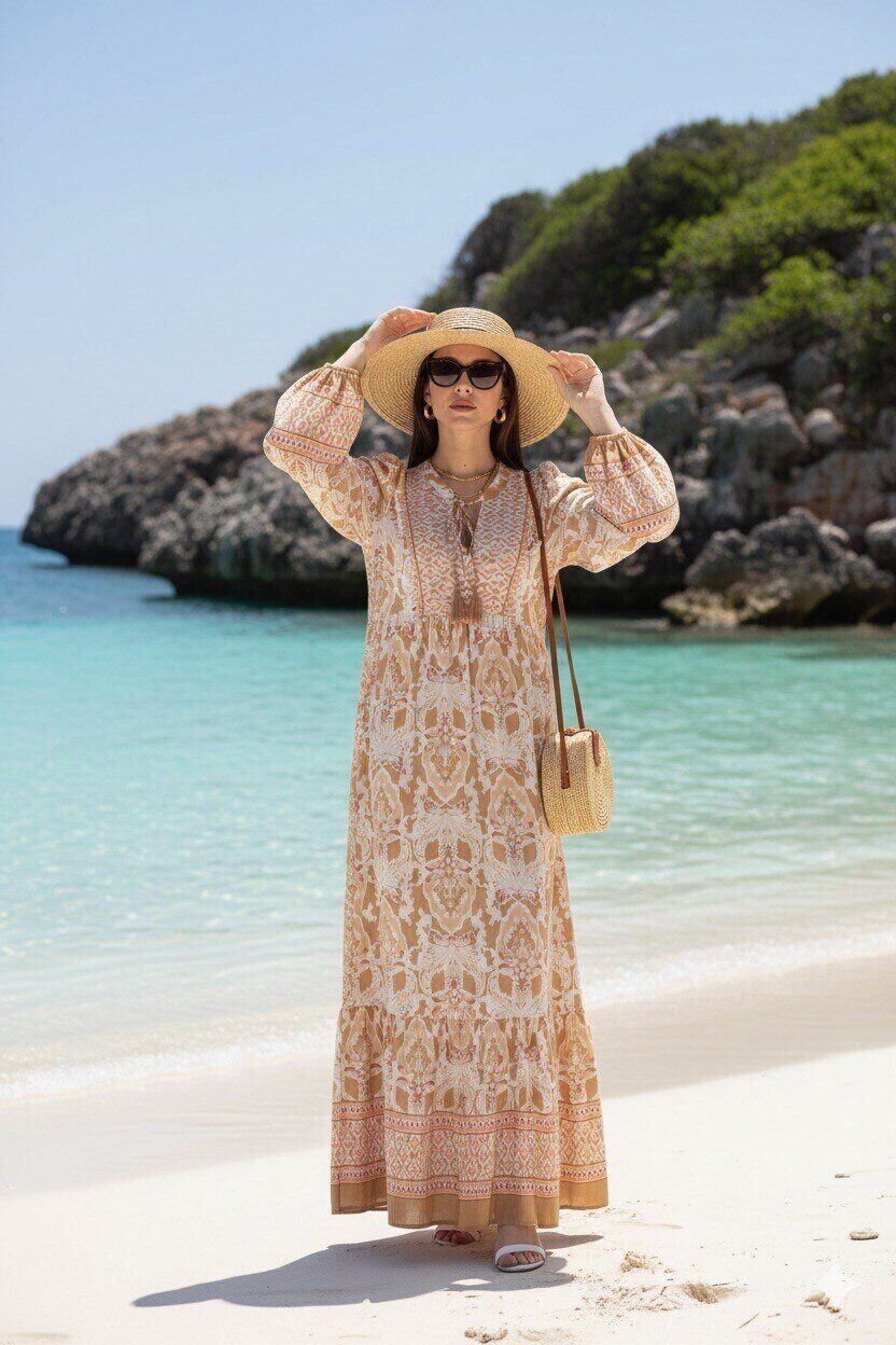 Grossista M&D FASHION - Abito fluente lungo con stampa floreale