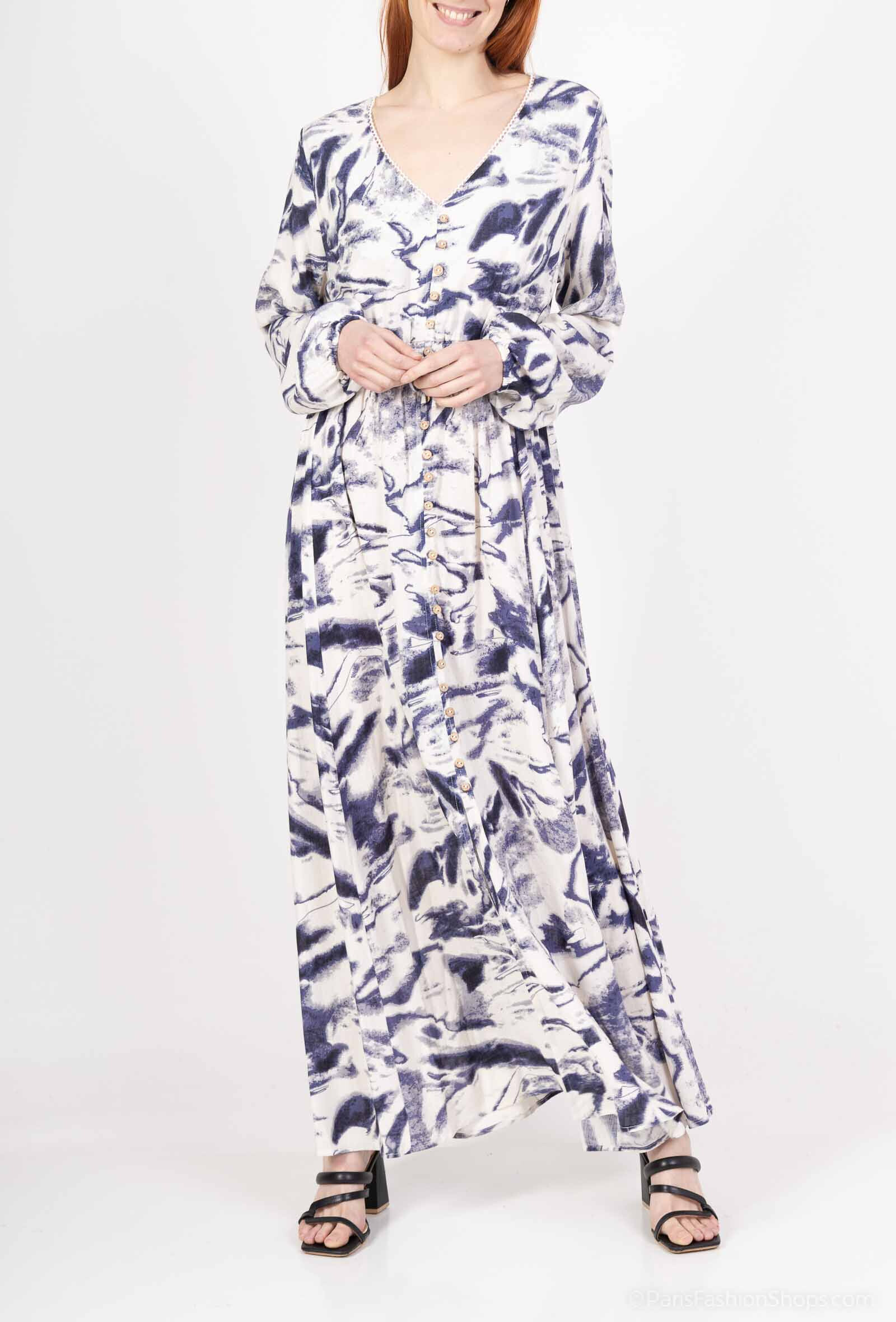 Mayorista M&D FASHION - Vestido de efecto de lino fluido largo con estampado de flores