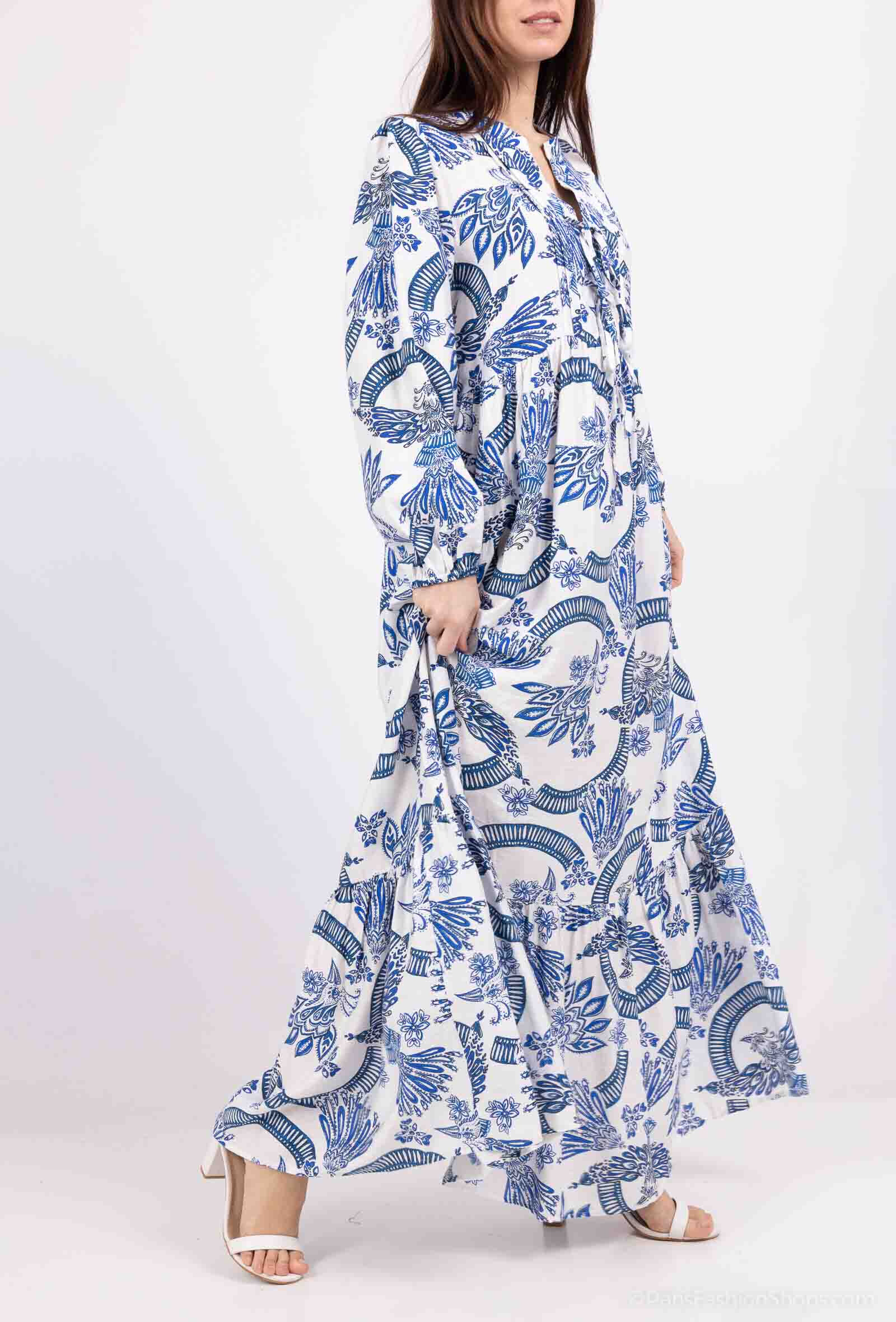 Wholesaler M&D FASHION - Long bohemian dress with puffy sleeves and knotted collar