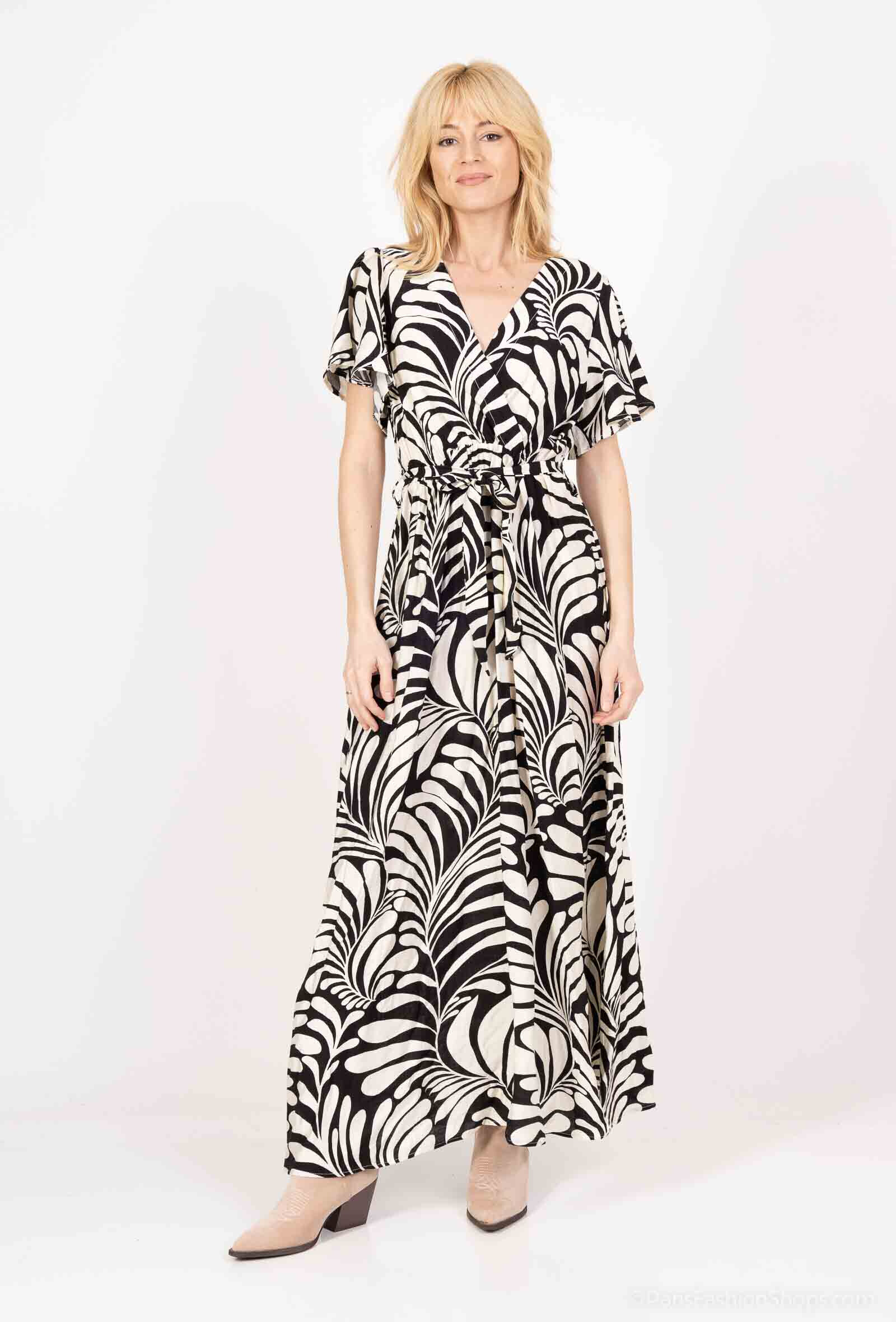 Wholesaler M&D FASHION - Long short-sleeved linen effect dress, belt included