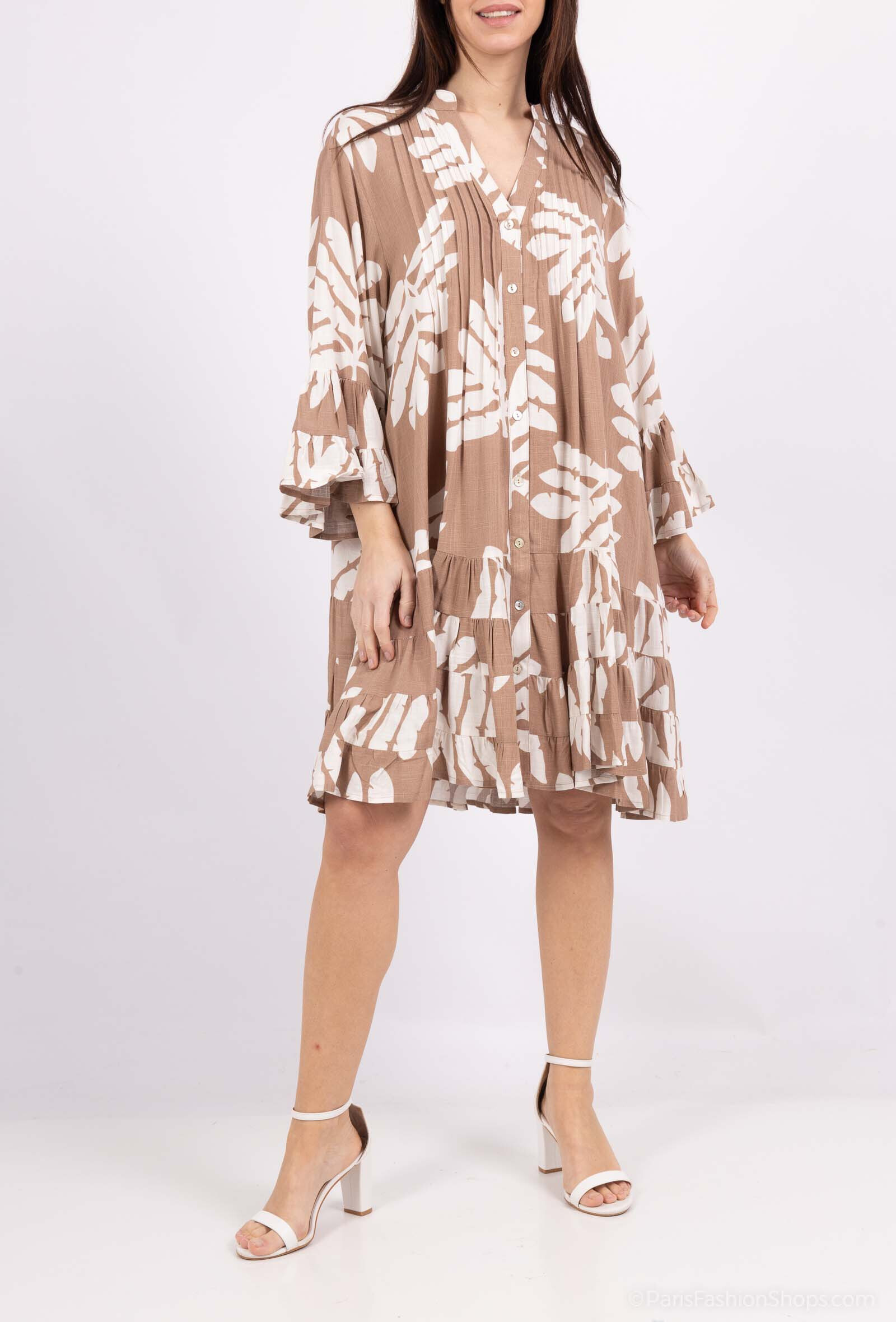 Wholesaler M&D FASHION - Short fluid dress with flared sleeve and front buttoning
