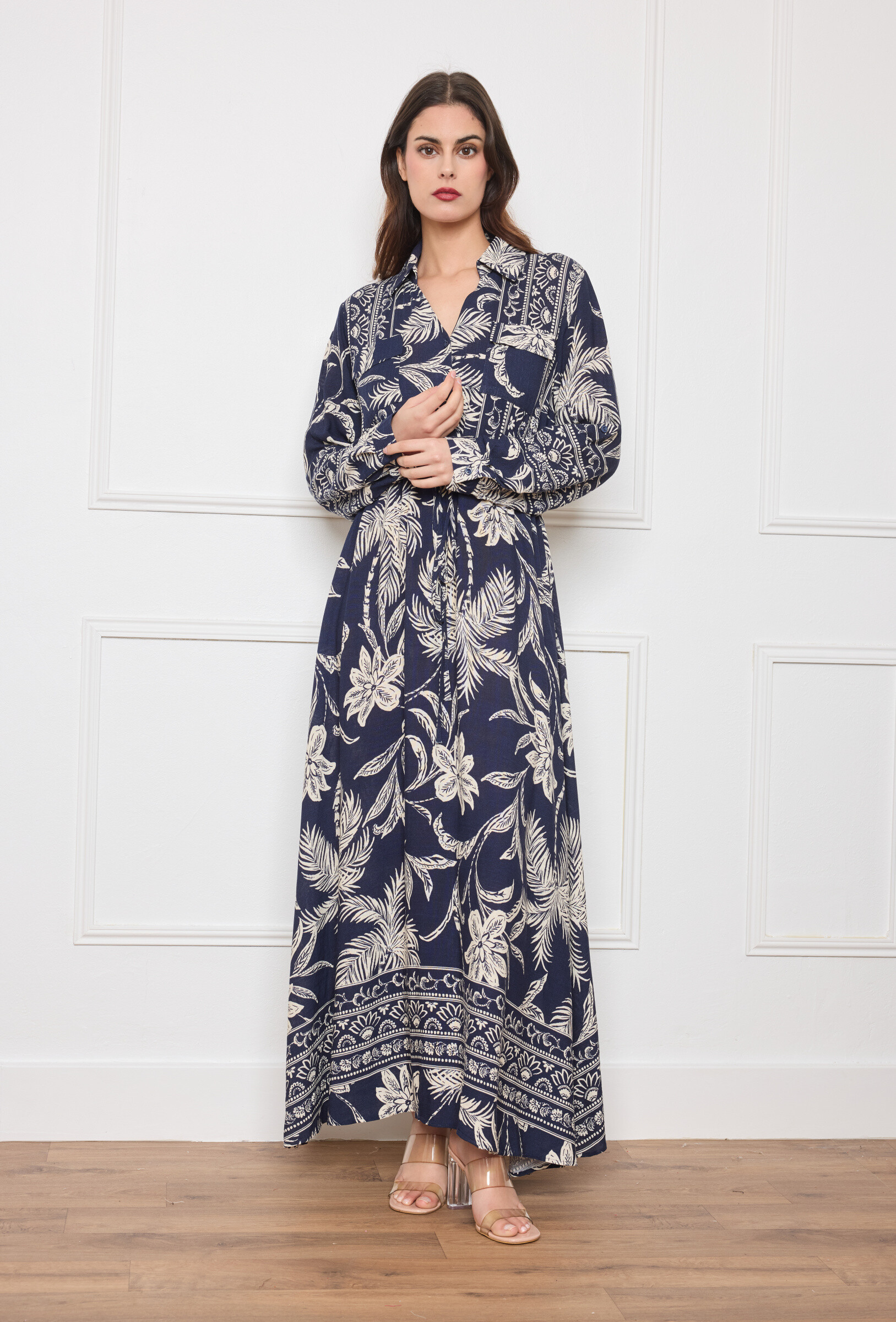 Wholesaler M&D FASHION - Long -Lin Effect Hit Dress with Pockets