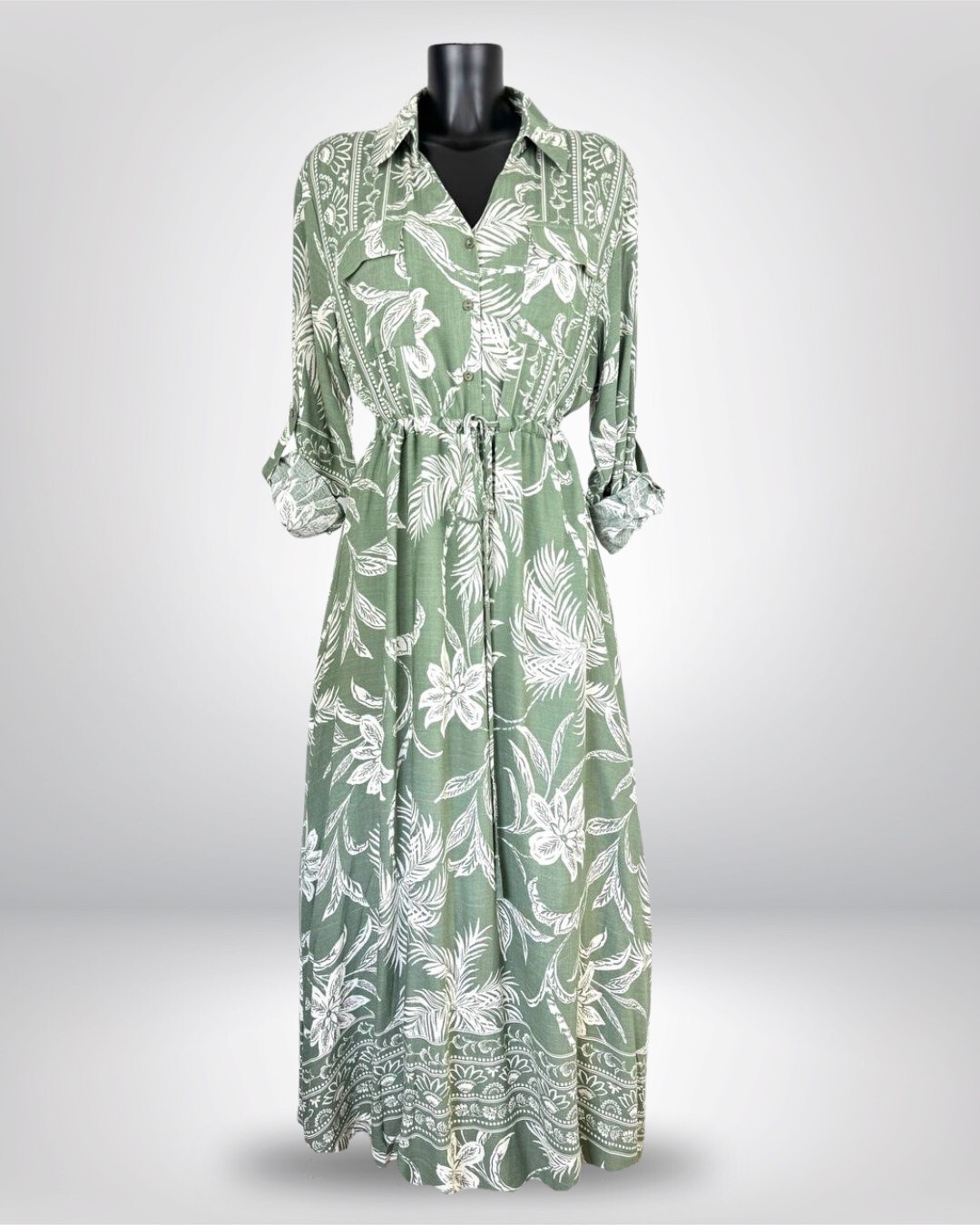 Grossiste M&D FASHION - Robe chemise longue effet lin avec poches