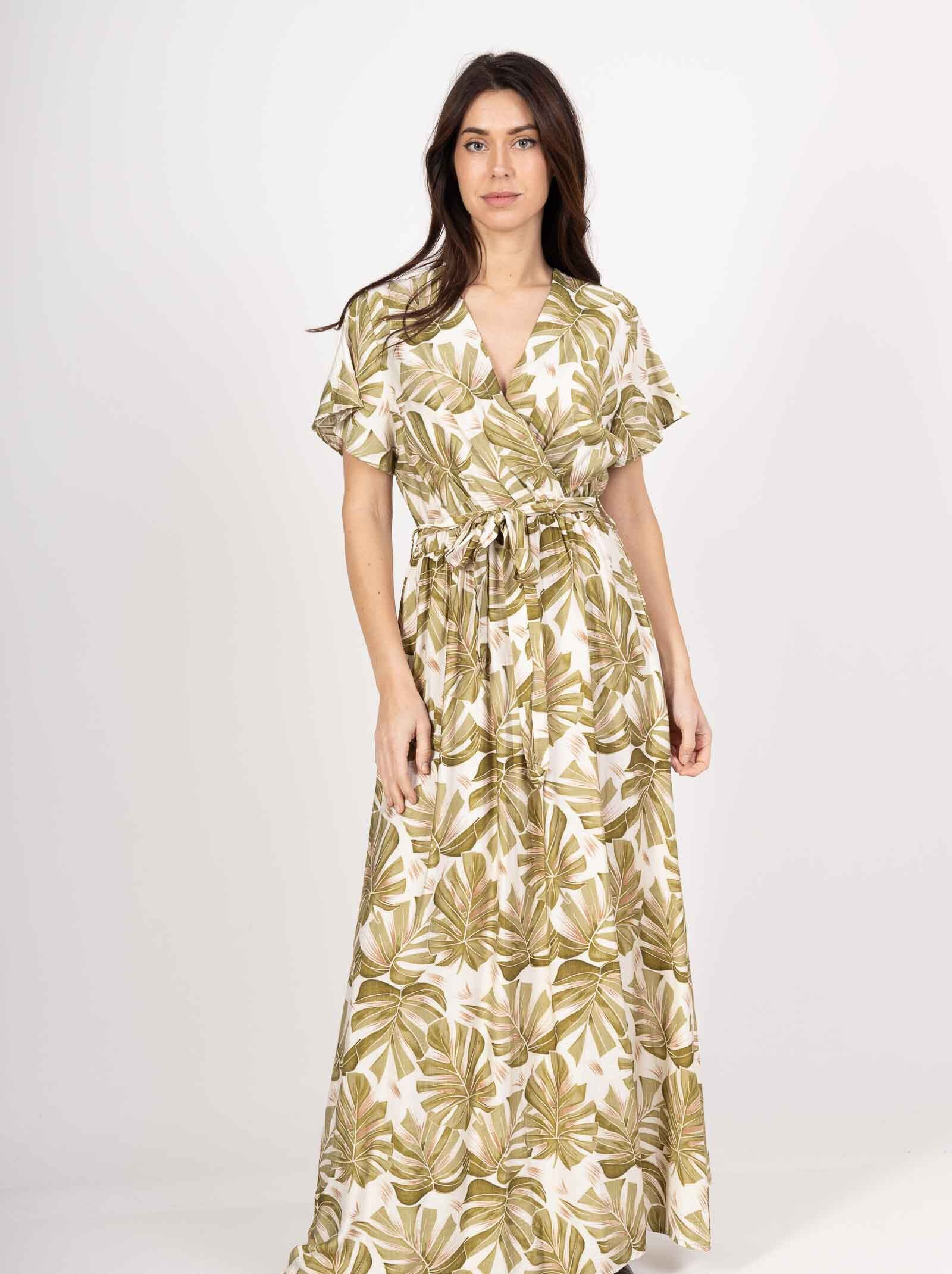 Wholesaler M&D FASHION - Long linen effect short sleeve dress with belt