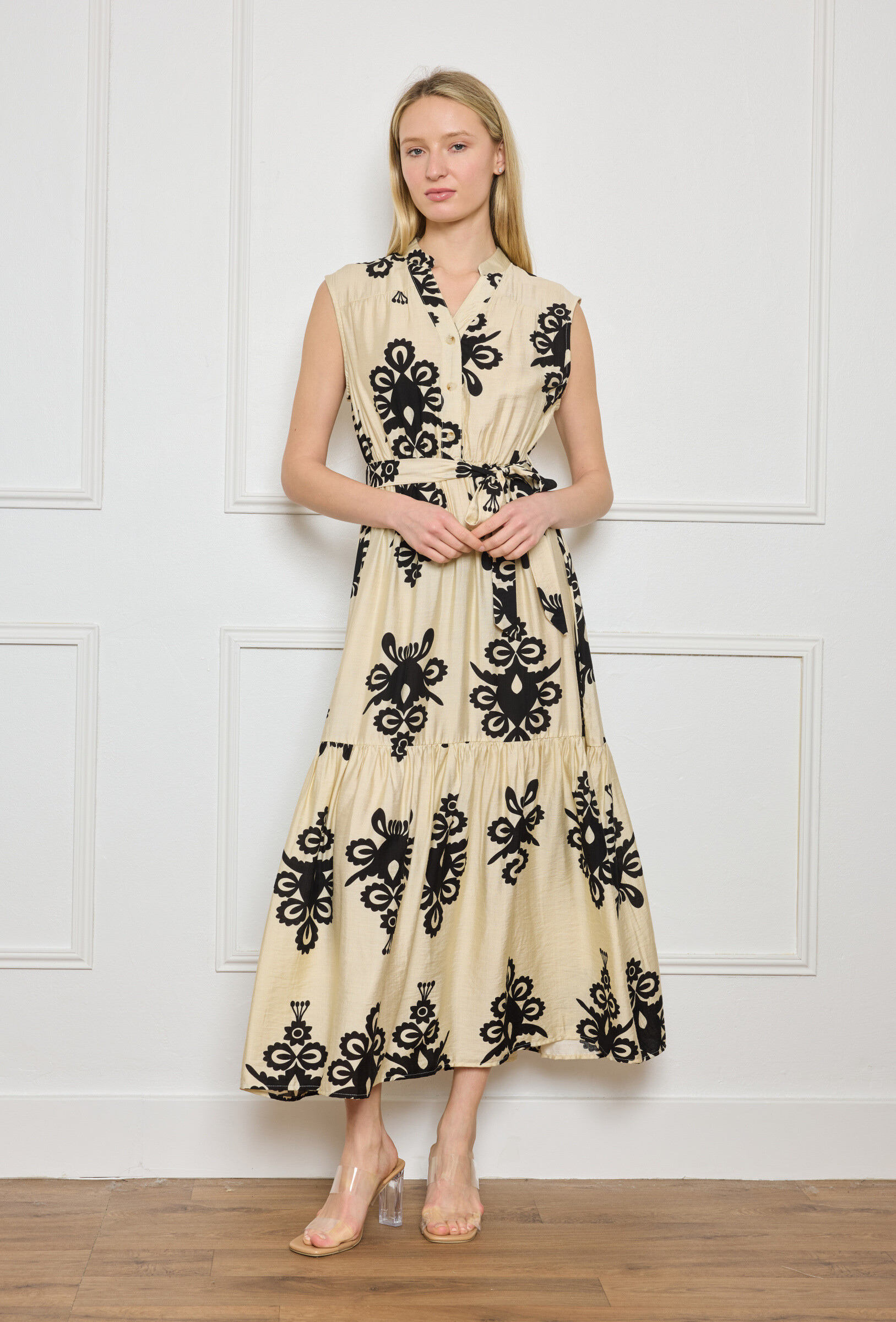 Wholesaler M&D FASHION - Long printed sleeveless dress with adjustable belt