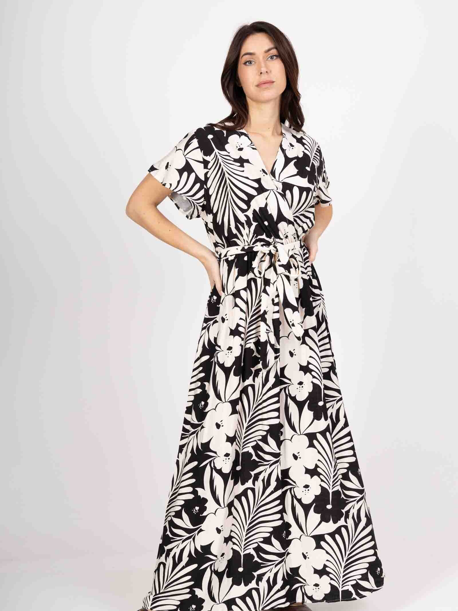 Wholesaler M&D FASHION - Long linen effect short sleeve dress with belt