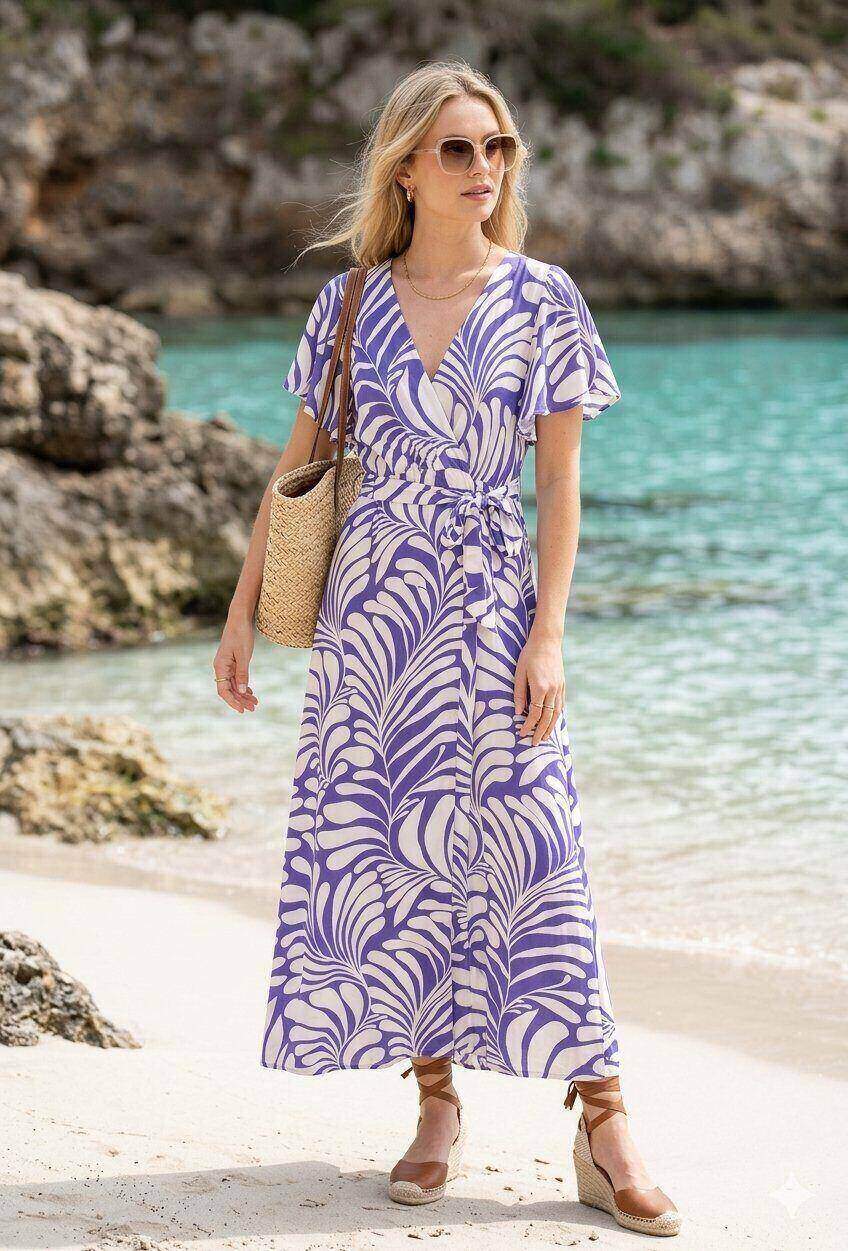 Grossista M&D FASHION - Abito lungo a maniche corte in lino, incluso cintura