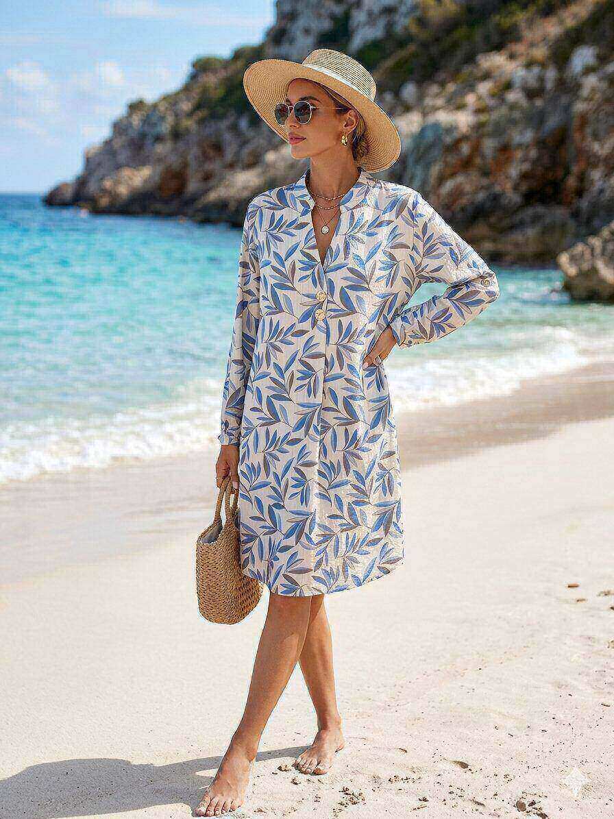 Grossista M&D FASHION - Tunica con stampa a foglie dorate