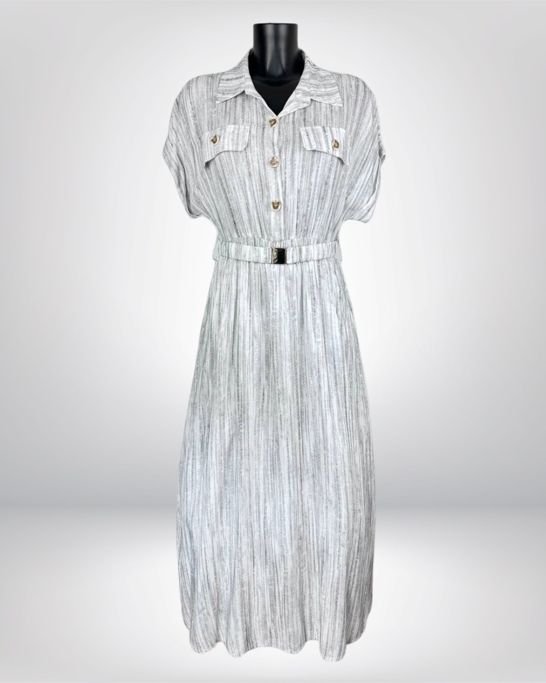 Wholesaler M&D FASHION - Lin -strained shirt dress with plated pockets