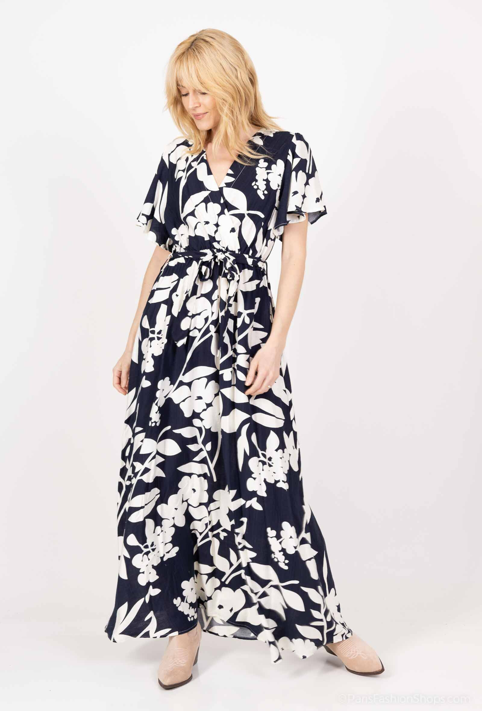 Wholesaler M&D FASHION - Long short-sleeved linen effect dress, belt included