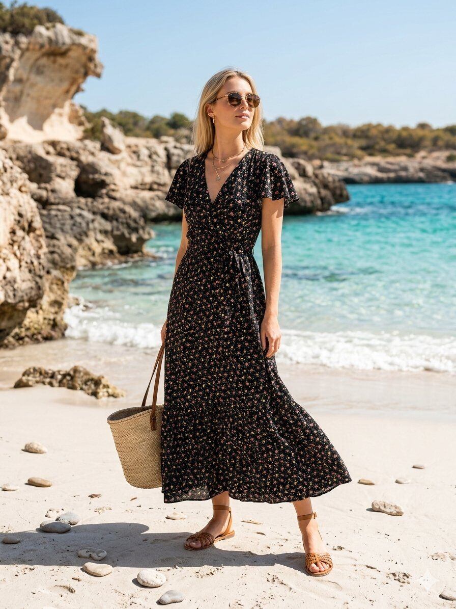 Grossiste M&D FASHION - Robe Longue Fleurie Manches Courtes