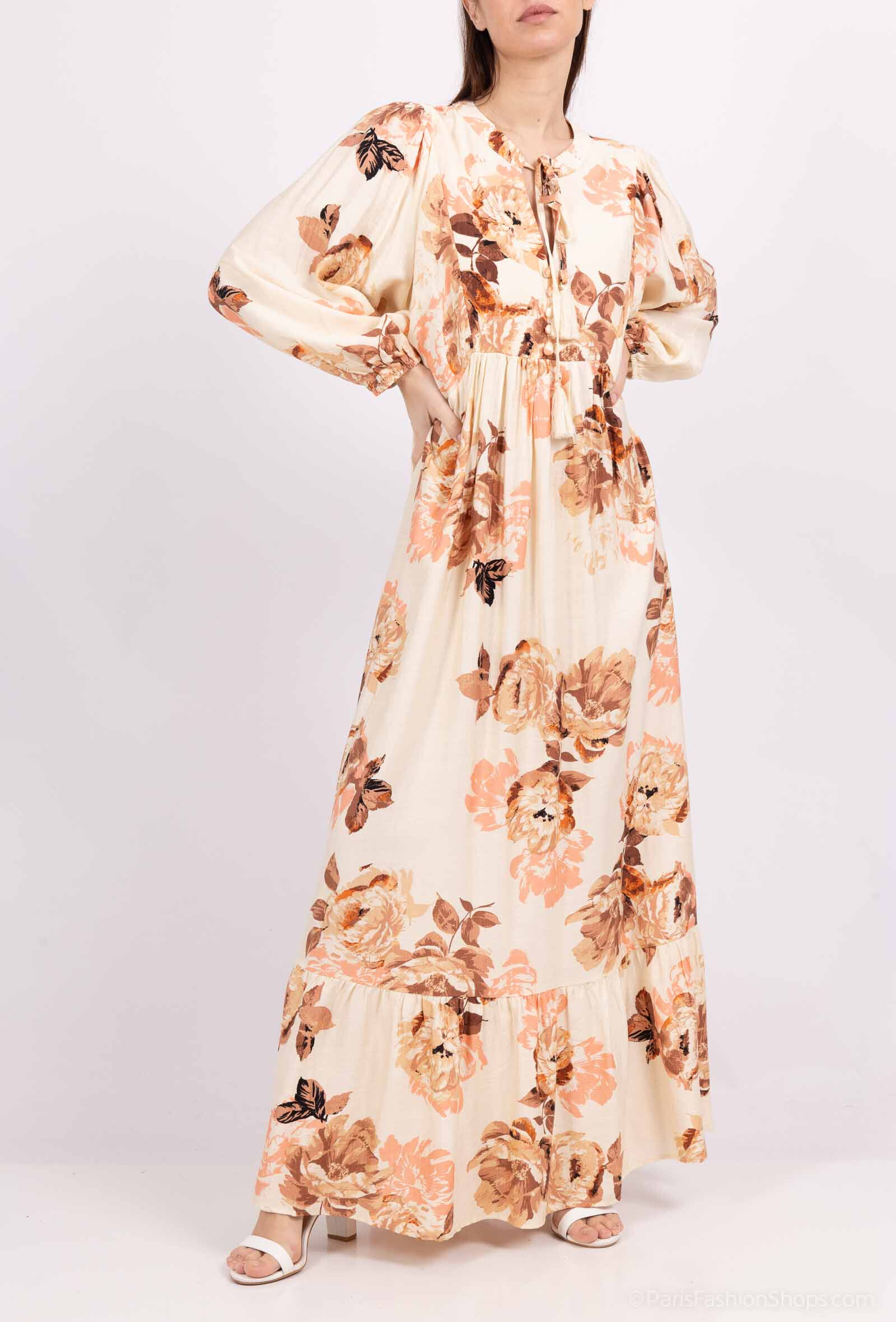 Wholesaler M&D FASHION - Long Fluid Fluid Dress with Flower Print