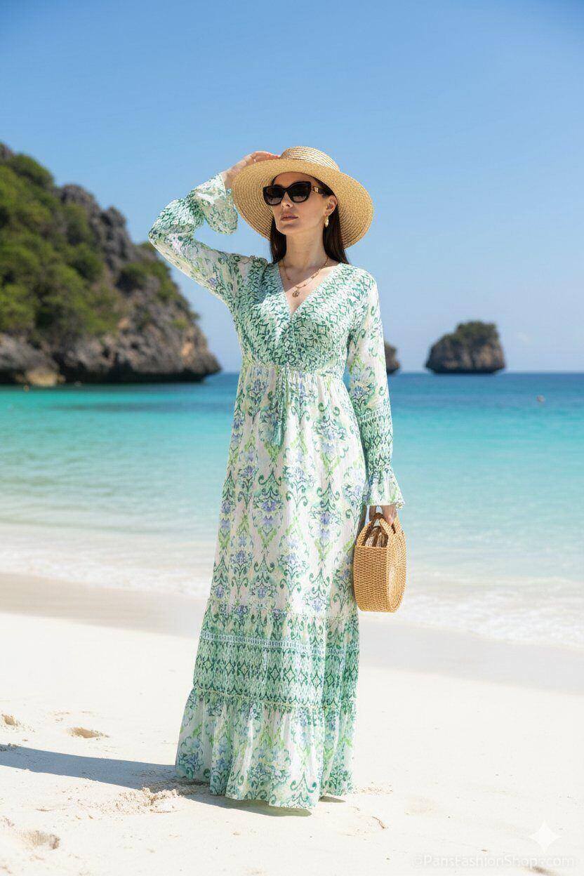 Mayorista M&D FASHION - Vestido largo bohemio con mangas acampanadas y tamaño ajustable