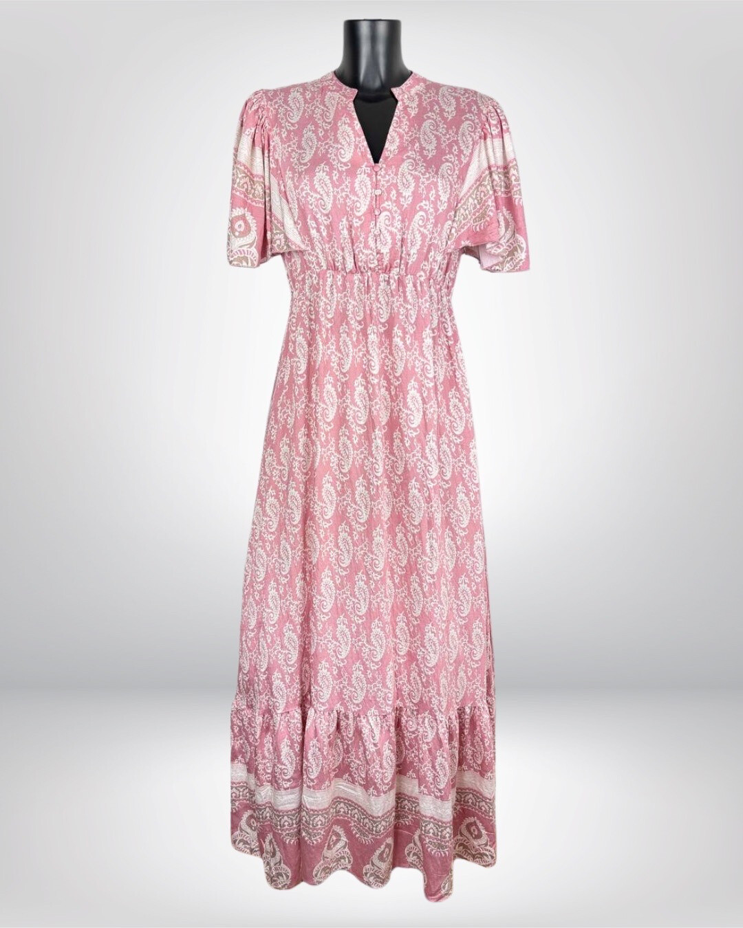Wholesaler M&D FASHION - Longef Linen Dress with printed Butterfly Paisley printed